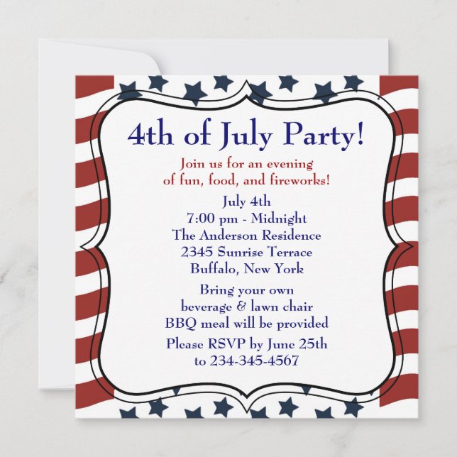 Invitation Fête BBQ du 4 juillet Stars Stripes (Devant)