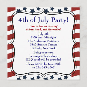 Invitation Fête BBQ du 4 juillet Stars Stripes