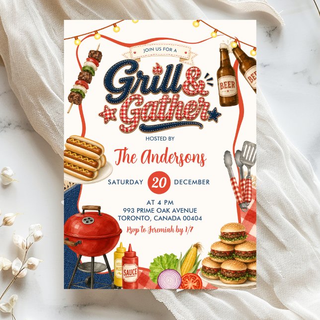 Invitation Fête BBQ Grill & Gather Gingham Denim (Créateur téléchargé)