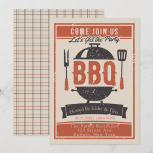 Invitation Fête BBQ Navy Orange Crème