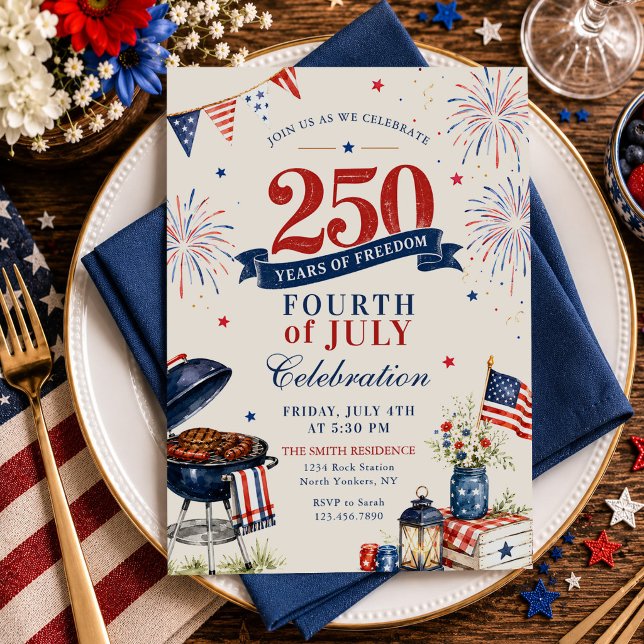 Invitation Fête BBQ pour le 250e anniversaire de l'Amérique (Créateur téléchargé)