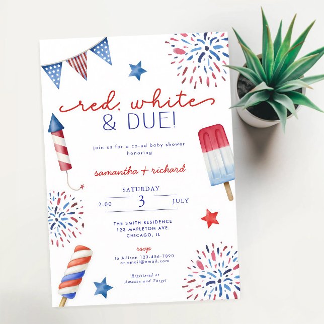 Invitation Fête bébé 4 juillet Rouge Blanc Bleu Patriote (Créateur téléchargé)