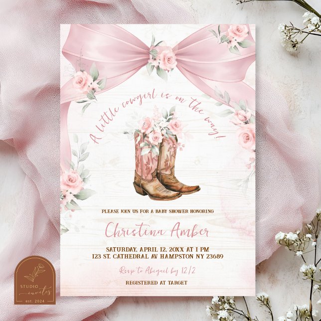 Invitation Fête bébé Arc-en-ciel Bottines et Rubans Rose (Créateur téléchargé)