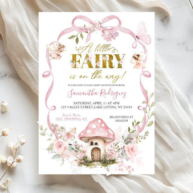 Invitation Fête bébé Arc-en-ciel Floral Rose Coquette (Créateur téléchargé)