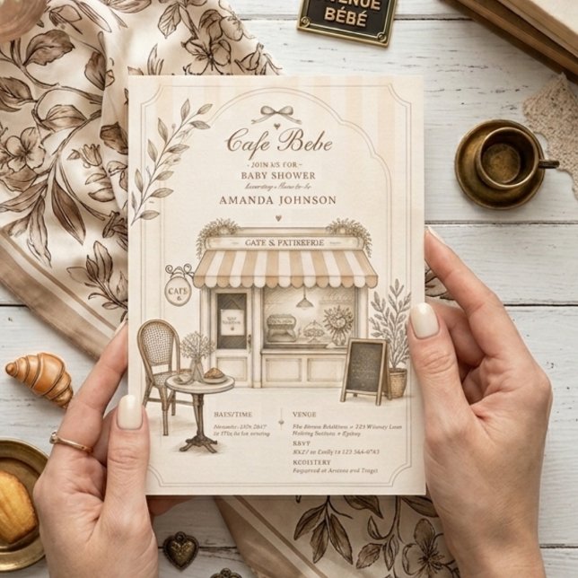 Invitation Fête bébé au Café Bebe Parisien Neutre (Créateur téléchargé)