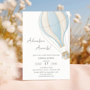 Invitation Fête Bébé Aventure Montgolfière Bleue Chaude