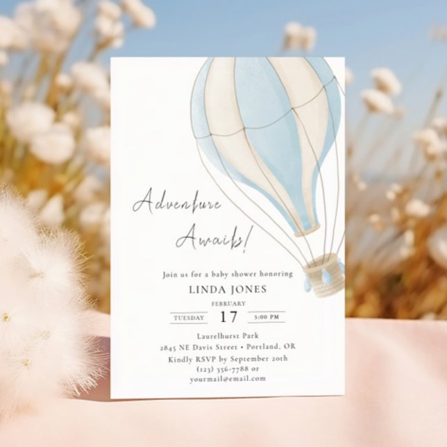 Invitation Fête Bébé Aventure Montgolfière Bleue Chaude (Créateur téléchargé)