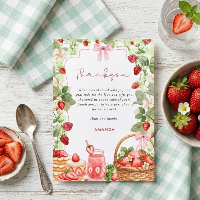 Invitation Fête bébé Baies Sucrées Fraises Arc-en-ciel Rose (Créateur téléchargé)