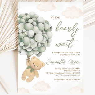 Invitation Fête bébé ballon ours vert