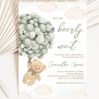 Invitation Fête bébé ballon ours vert