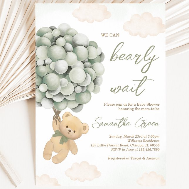 Invitation Fête bébé ballon ours vert (Créateur téléchargé)