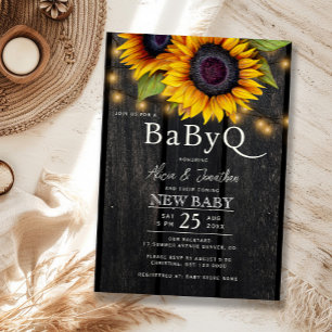 Invitation Fête bébé barbecue tournesol floral rustique BabyQ