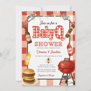 Invitation Fête bébé BBQ Jardin Grill Rouge Gingham