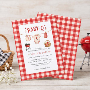 Invitation Fête Bébé BBQ Rustique Gingham Rouge