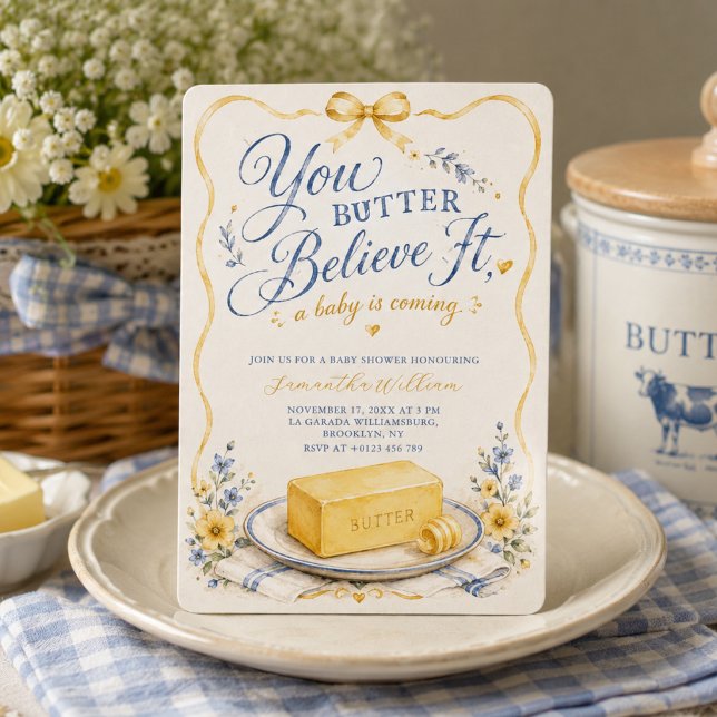 Invitation Fête bébé Beurre Jaune Croyez-Le Bébé (Créateur téléchargé)