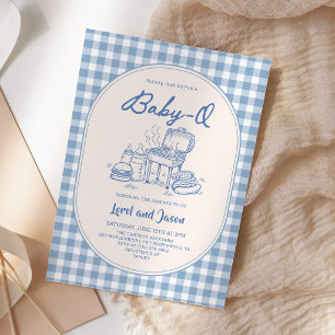 Invitation Fête Bébé Bleu Q BBQ Barbecue Couple Baby Shower