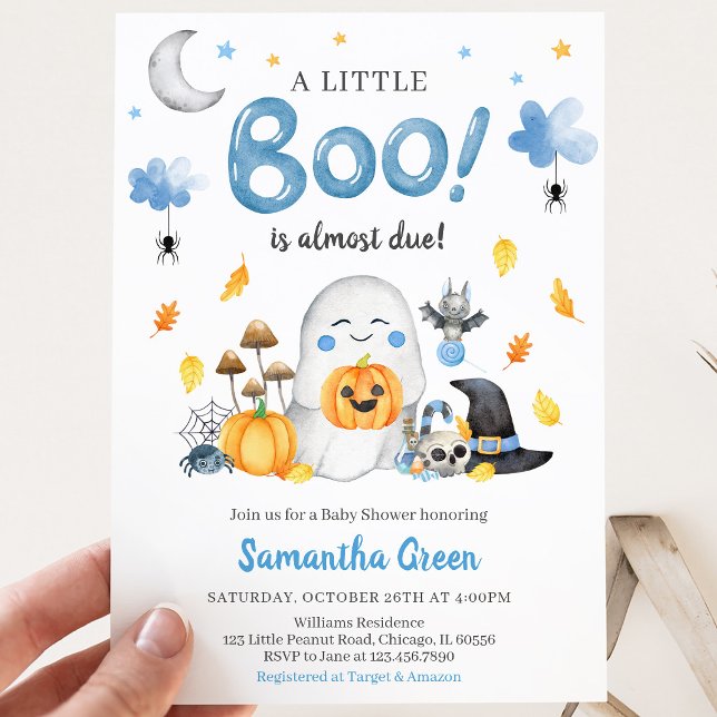 Invitation Fête Bébé Blue A Little Boo (Créateur téléchargé)