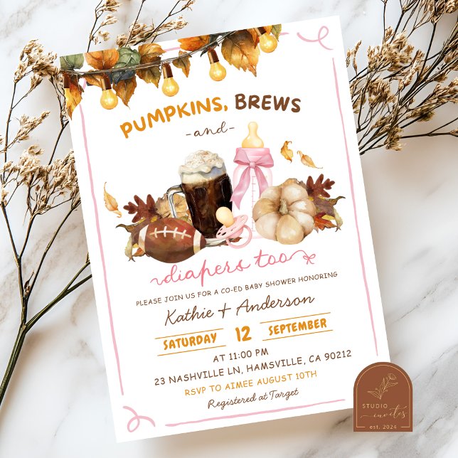 Invitation Fête bébé Bohème d'automne citrouilles Too Mixte (Créateur téléchargé)