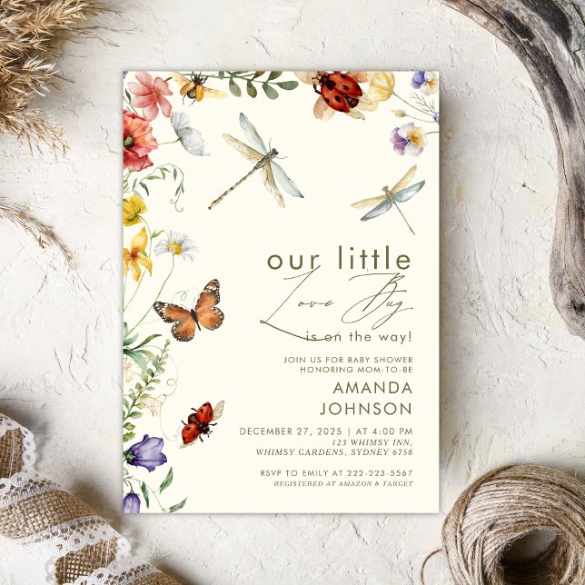 Invitation Fête bébé Boho Love Bug Insectes Libellule  (Créateur téléchargé)