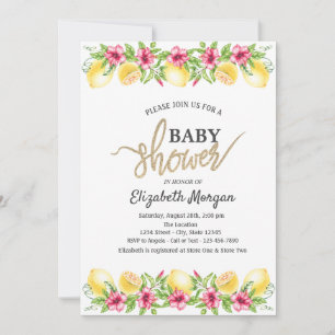 Invitation Fête bébé botanique Hibiscus Citrons Aquarelle