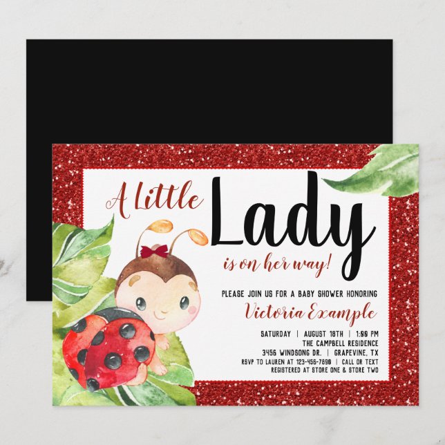 Invitation Fête bébé coccinelle rouge petite dame (Devant / Derrière)