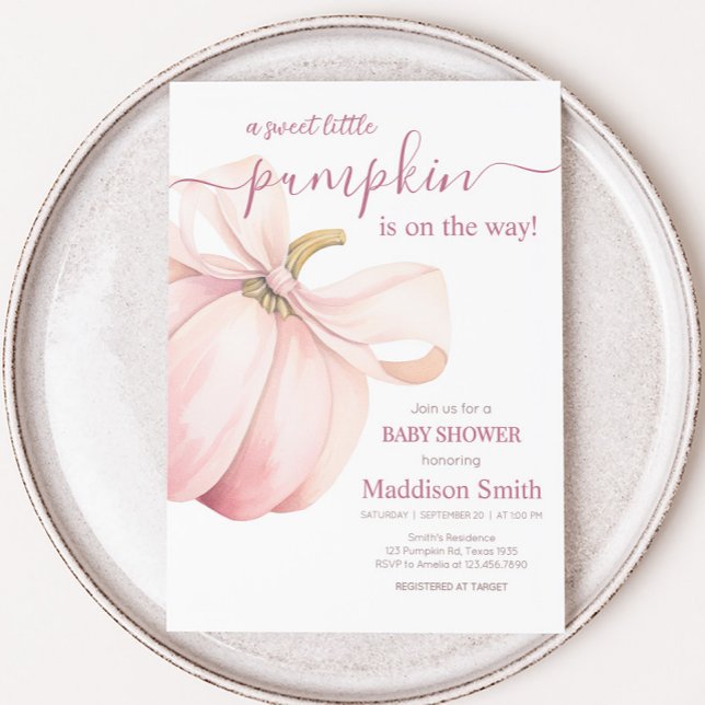 Invitation Fête bébé Coquette Citrouille Rose (Pink Minimalist Pumpkin Baby Shower Invitation)