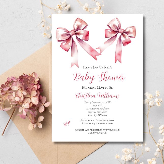 Invitation Fête bébé Coquette Ruban Rose (Pink Bow Coquette Aesthetic Baby Girl Baby Shower Invitation. Printed or Digital Download )