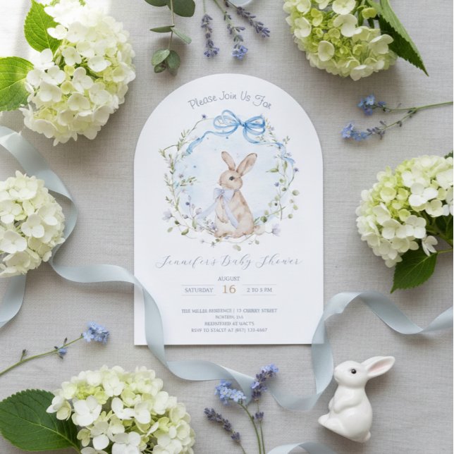 Invitation Fête bébé Couronne de fleurs sauvages et lapin de  (Créateur téléchargé)
