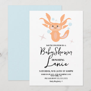 Invitation Fête bébé créature océanique axolotl pastel