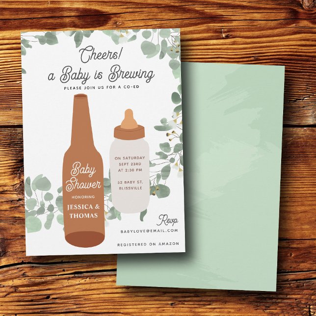 Invitation Fête bébé de l'entreprise de bière et de bouteille (Baby is Brewing Beers & Bottles Coed Baby Shower Invitation)
