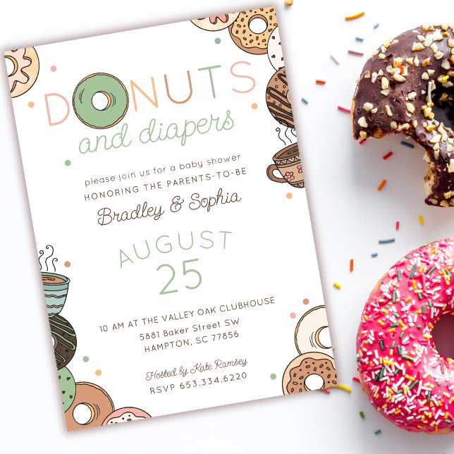 Invitation Fête bébé Donuts et Couches pour couples (Créateur téléchargé)