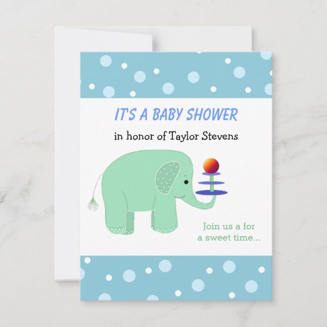 Invitation Fête bébé : éléphant en équilibre (Devant)