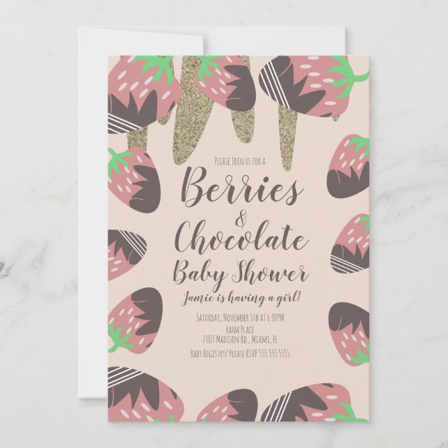 Invitation Fête bébé Fausse Paillette Chocolat Fraise  (Devant)