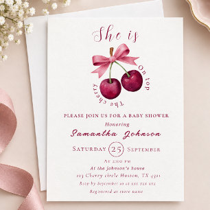 Invitation Fête Bébé Fille Cerise sur le Haut 