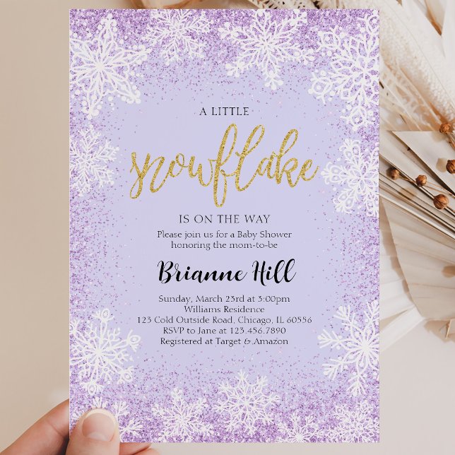 Invitation Fête Bébé Fille Flocon de Neige Rose (Créateur téléchargé)