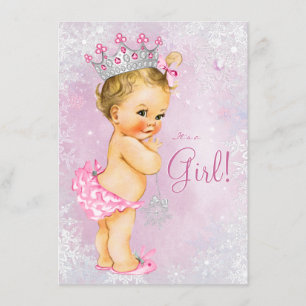 Invitation Fête bébé fille hiver enchanté