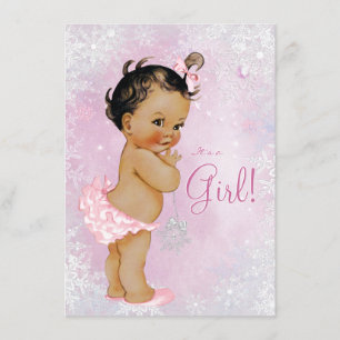 Invitation Fête bébé fille hiver enchanté