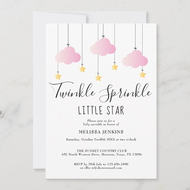 Invitation Fête Bébé Fille Tout En Un Twinkle Sprinkle Rose (Devant)