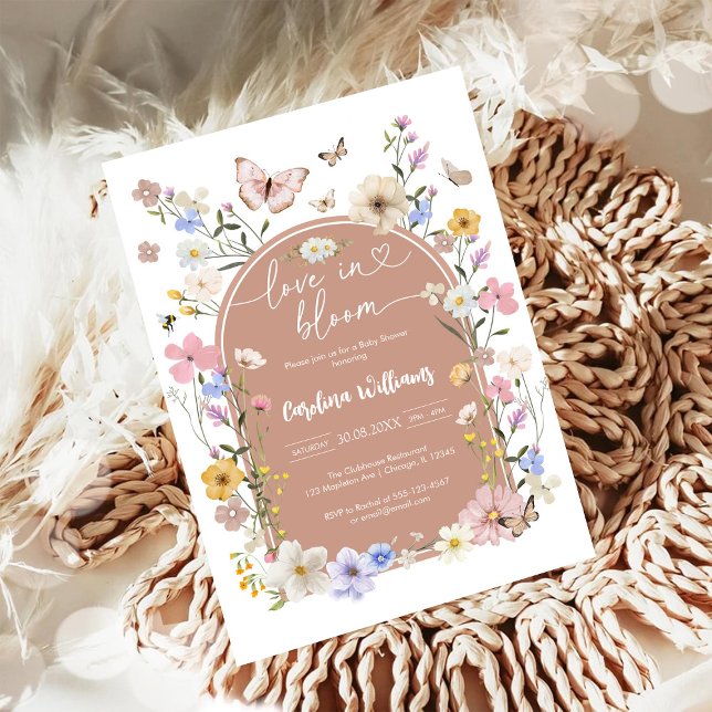 Invitation Fête bébé Fleur Sauvage Papillon en Fleur (Créateur téléchargé)