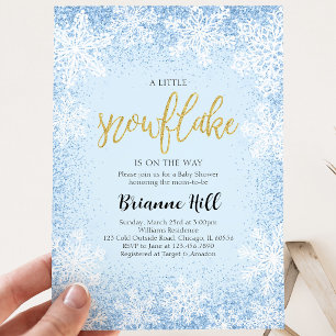 Invitation Fête Bébé Flocon de Neige Bleu