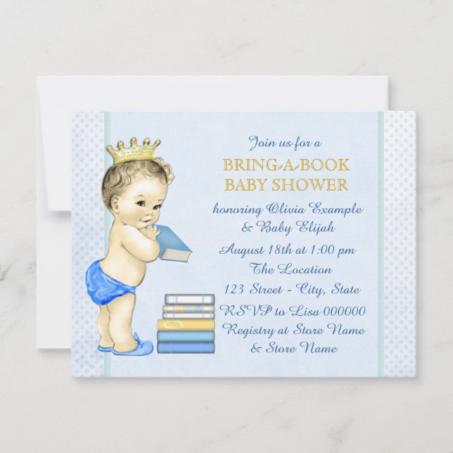 Invitation Fête bébé garçon 'Apportez un livre' (Devant)