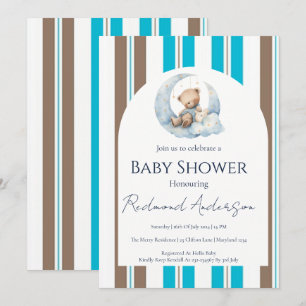 Invitation Fête bébé garçon carreaux bleus et marron Classiqu
