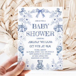Invitation Fête bébé garçon citrouille Ours Bleu