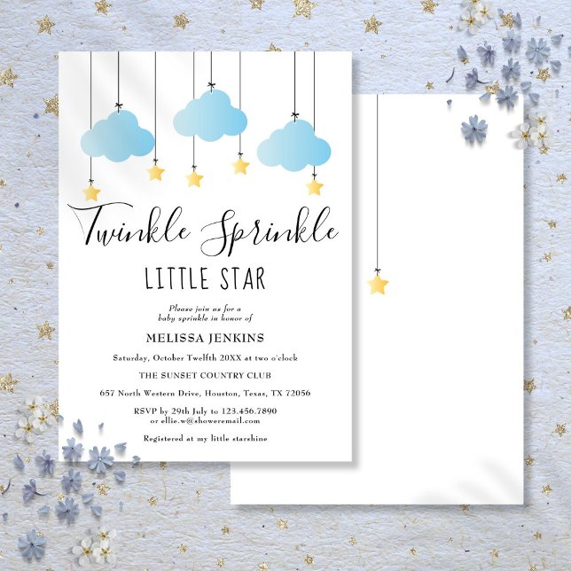 Invitation Fête Bébé Garçon Little Star Blue Twinkle Sprinkle (Twinkle Sprinkle Little Star Blue Boy Baby Shower Invitation)
