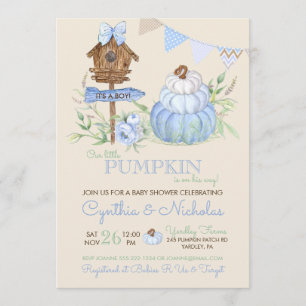 Invitation Fête bébé garçon Maison d'oiseau Patch de citrouil