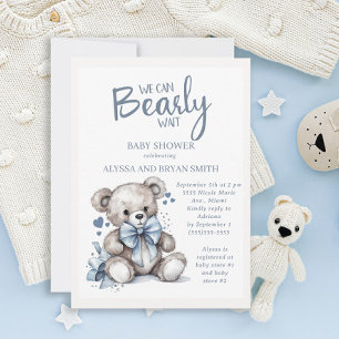 Invitation Fête bébé garçon Ourson à peine attendre