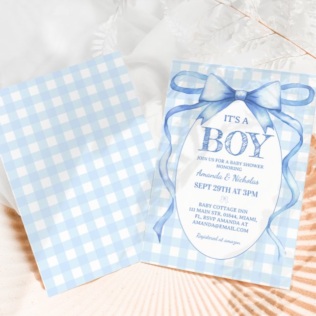 Invitation Fête Bébé Garçon Ruban Bleu  (Créateur téléchargé)