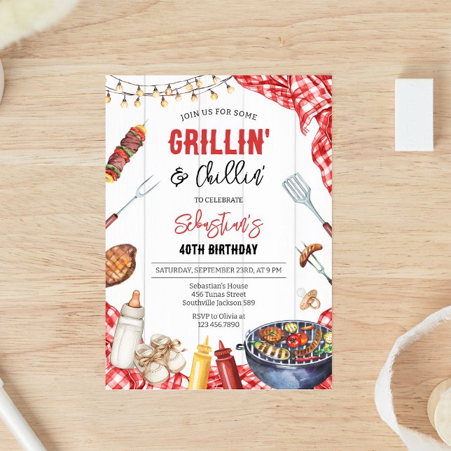 Invitation Fête bébé Grillin & Chillin Barbecue de jardin (Créateur téléchargé)