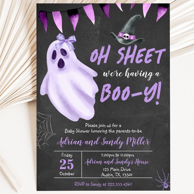 Invitation Fête bébé Halloween Bébé Fantôme Oh Feuille Violet (Créateur téléchargé)