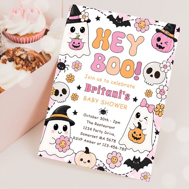 Invitation Fête bébé Hey Boo rose (Créateur téléchargé)